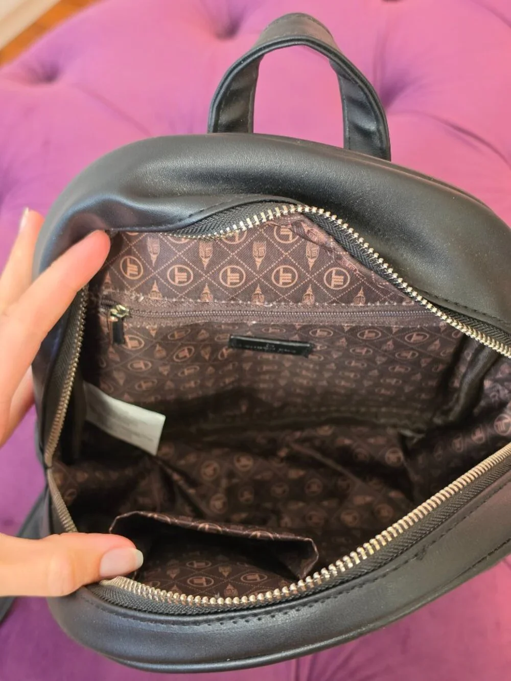 Cute Preppy Black Leather London Fog Collection Backpack For School Or Work NWT